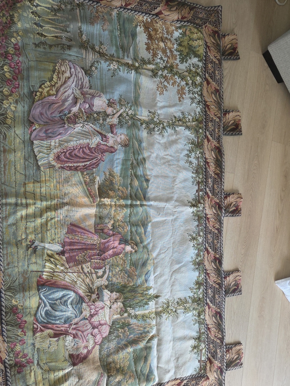 Decorative Tapestry Wall Hanging in Pastel Greens, Pinks and Cream